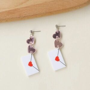 💌 Adorable Hearts Valentine Letter Envelope Tassel Drop Earrings 💕